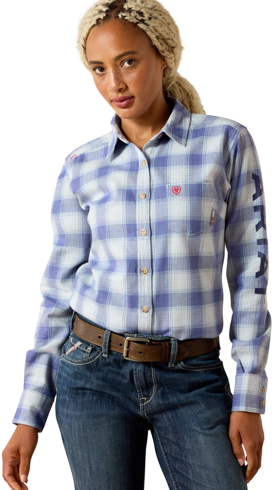 Women's Flame-Resistant Paige Logo Work Shirt in Coastal Fjord, Size: Medium by Ariat