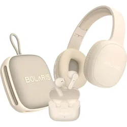 Bolaris 3-in-1-Audiopaket Kopfhörer Lautsprecher TWS (15 h, Kabellos), Kopfhörer, Beige