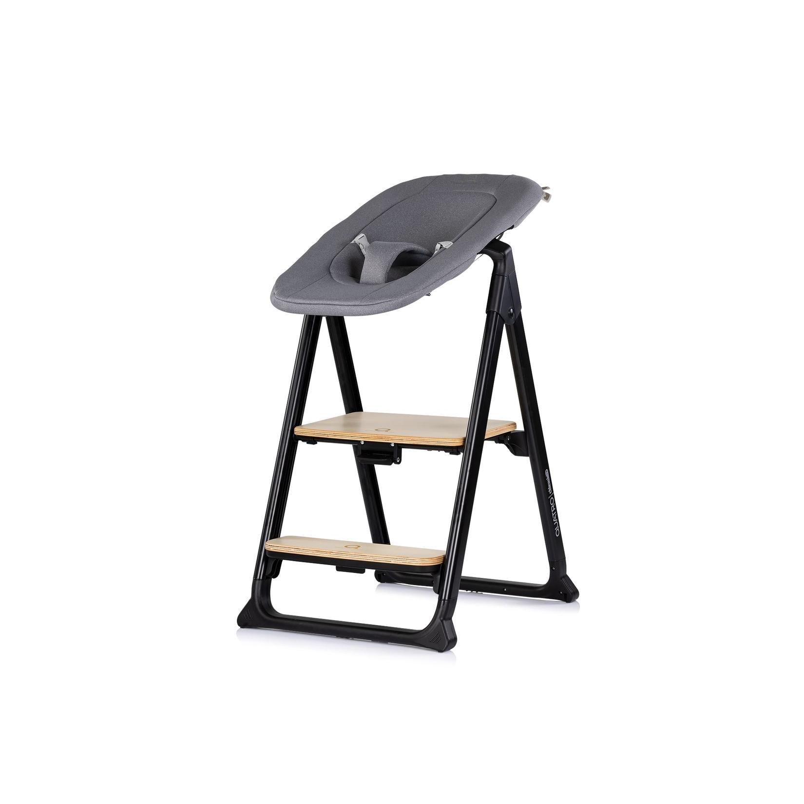 Chipolino Hochstuhl Quatro 4in1 Babywippe Lernturm Kinderstuhl Tablett Fußstütze dunkelgrau