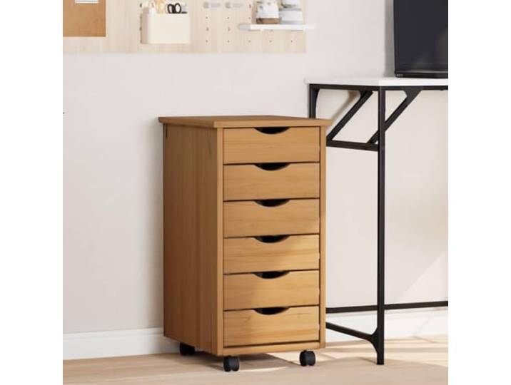 HPUYRFG Rollschrank mit Schubladen Honigbraun Massivholz Kiefer Massivholz Kiefer, rollbar, 4 Schubladen, schlichtes Design, pflegeleichte Oberfläche