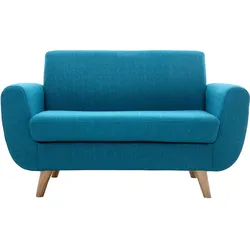 Skandinavisches 2-Sitzer-Sofa in Entenblau aus massivem Hevea PURE