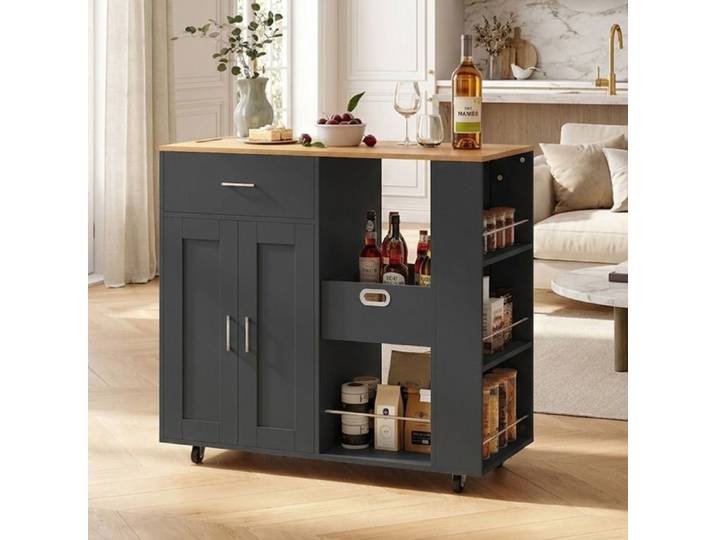 Desserte de Cuisine à Roulettes SORVAGLOS Bîlot de Cuisine à Roulettes Grand Placard Tiroir Porte-Serviettes 102x46x92cm Noir