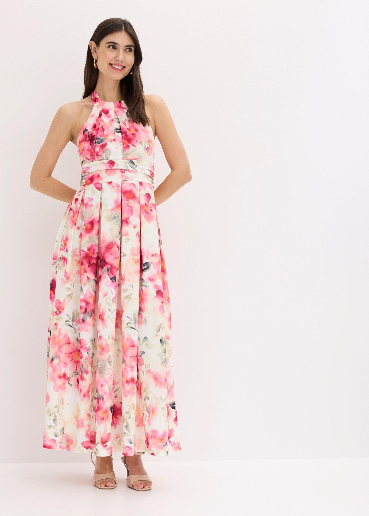 bonprix Neckholder-Kleid aus strukturiertem Crepe, weiß, Gr.54, Romantisch und feminin: Maxikleid aus strukturiertem Crepe mit Neckholder und drapiertem Tailleneinsatz