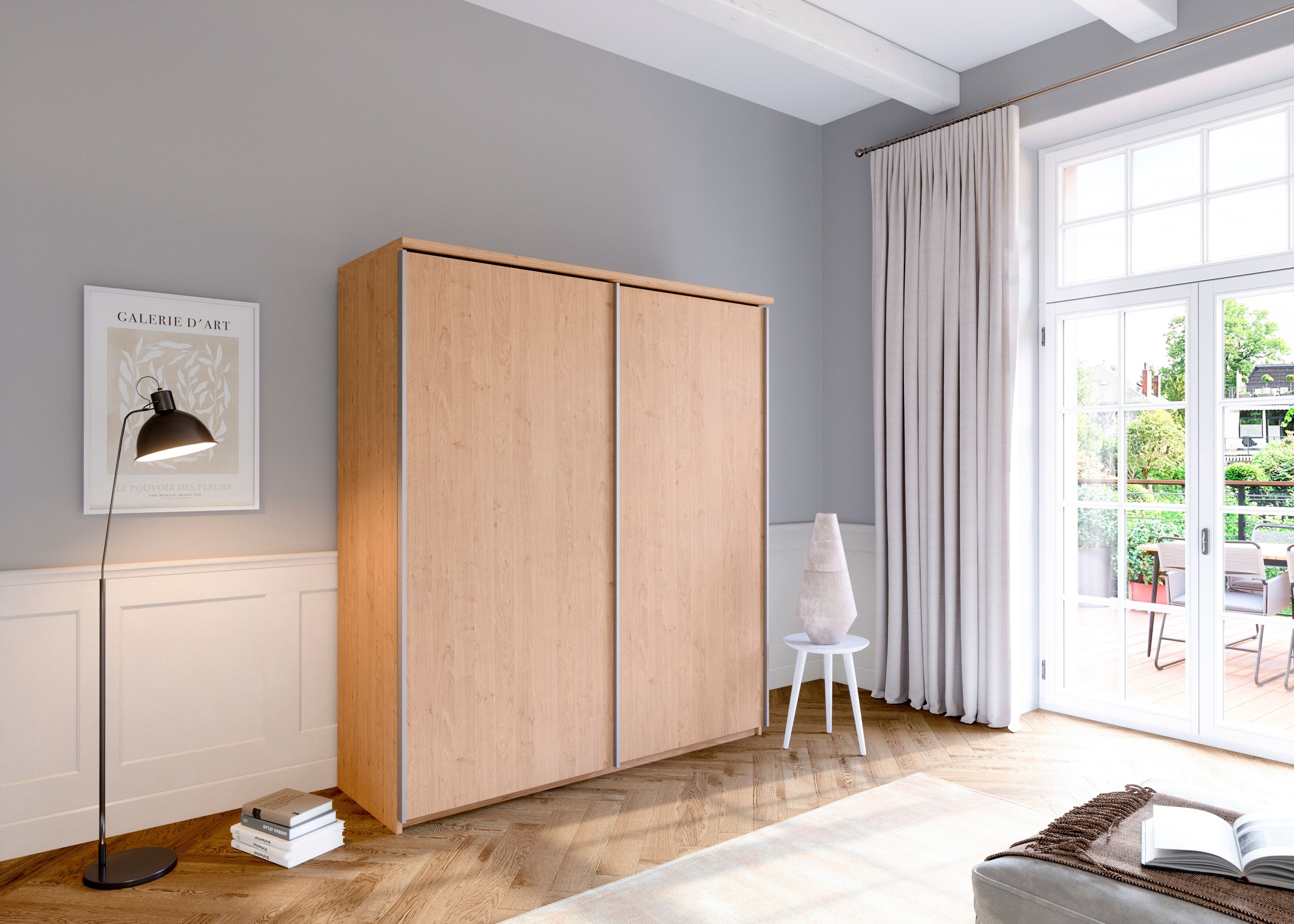 Schwebetürenschrank PRIESS "Arnsberg", braun (livorno buche), B:187cm H:211cm T:64,5cm, Holzwerkstoff, Schränke, Schwebetürenschrank