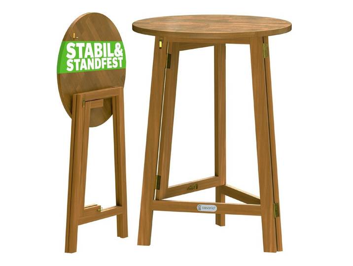 Casaria Stehtisch Akazie (1-St), Hartholz Klappbar 110cm Hoch Ø80 cm Rund Rustikal Indoor Outdoor