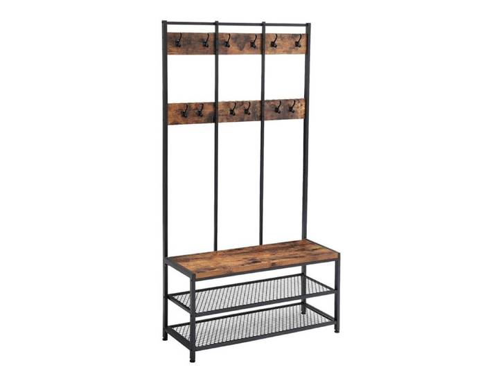 Porte-manteau sur pied style industriel avec banc et étagère à chaussures - Réf. VK8681847467052