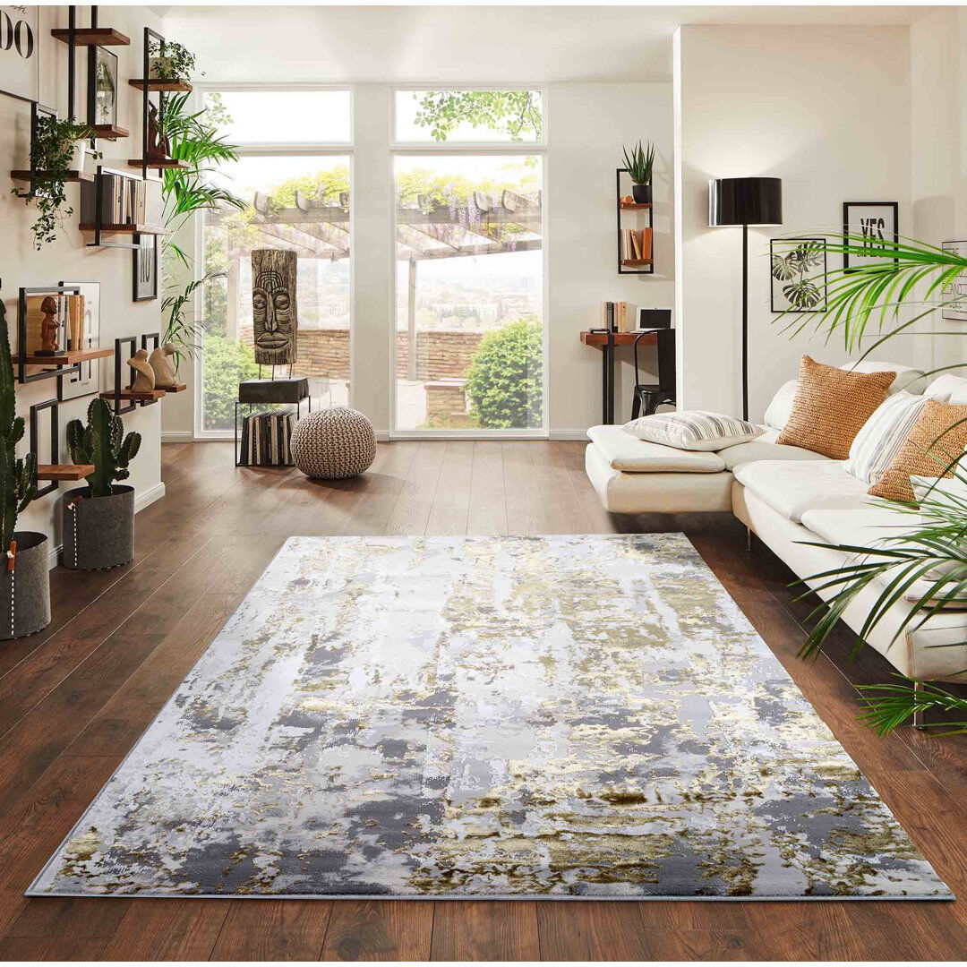 Rio Abbey-Leigh Abstract Power Loom Gold Area Rug Gold Rectangle 160 x 230cm