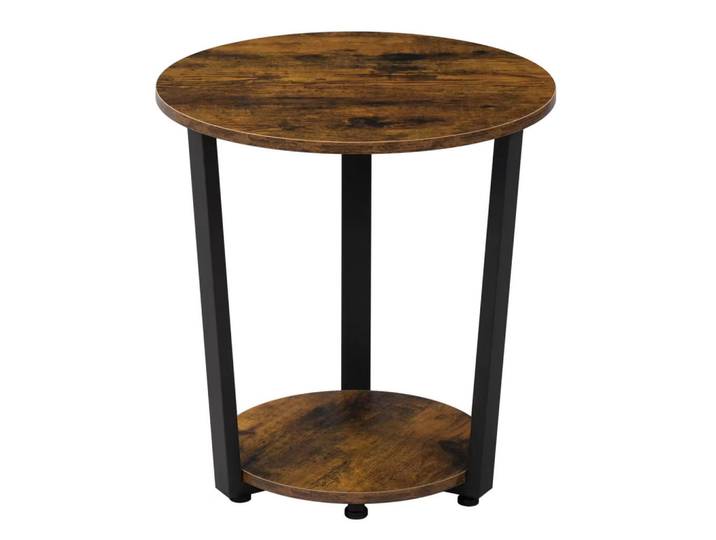 Redom Beistelltisch 50/50/53 cm mit 2 Ablagen und Metallgestell im Vintage-Stil, Rustik Braun, 50x53x50 cm, Wohnzimmer, Wohnzimmertische, Beistelltische