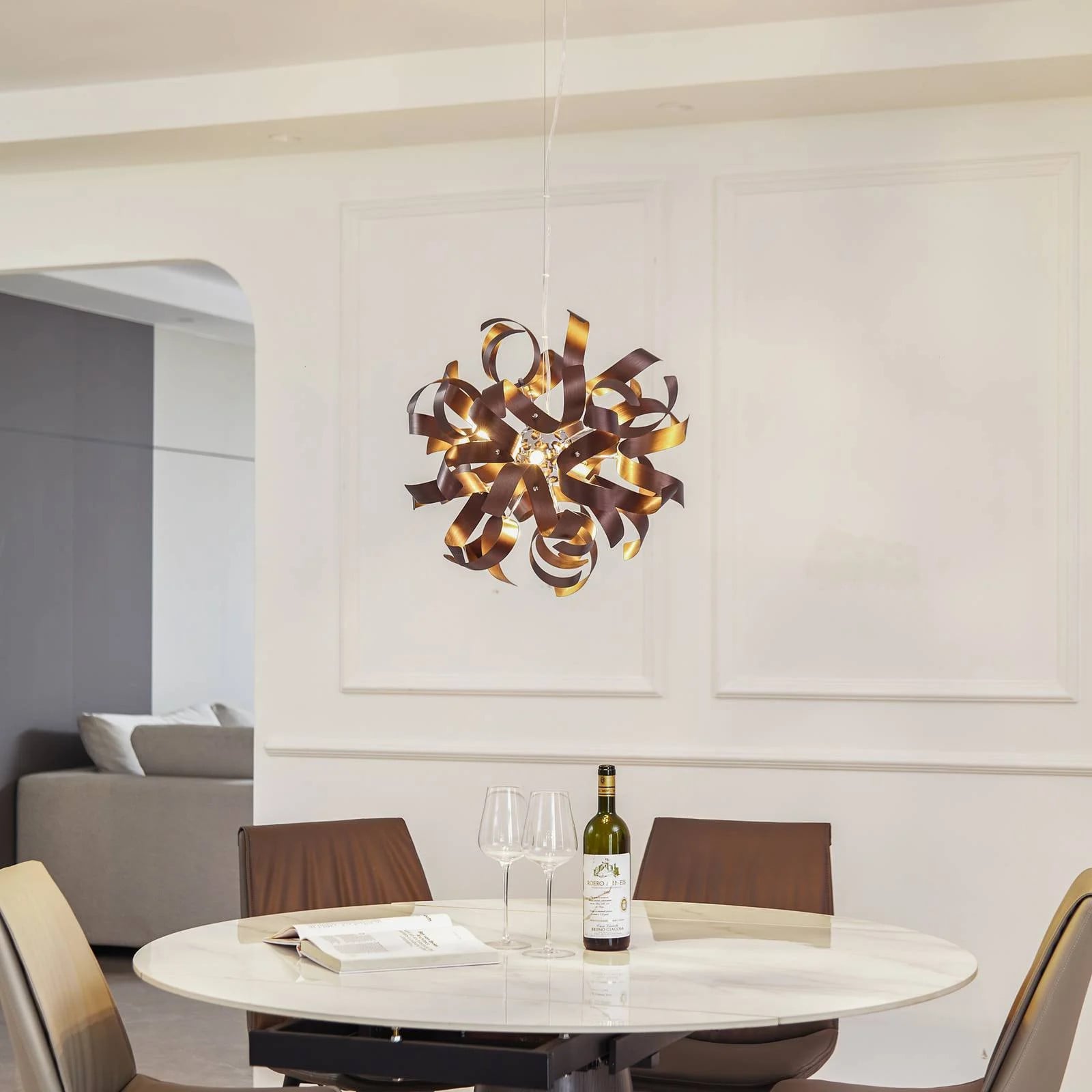 Lucande Kaelor Design Hanglamp, Koper, Aluminium, Dimbaar, Rond