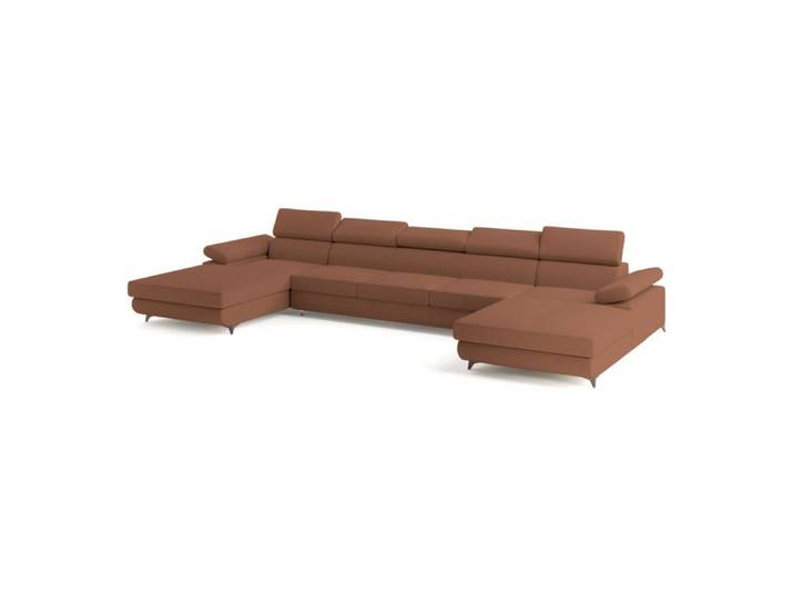 Canapé d'angle VIVENTE Canape Convertible - U - 6 places - 410x190x89 cm - Tissu bouclette QUELLE 54 - Marron