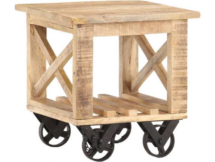 vidaXL - Bijzettafel - op - wieltjes - 40x40x42 - cm - ruw - mangohout