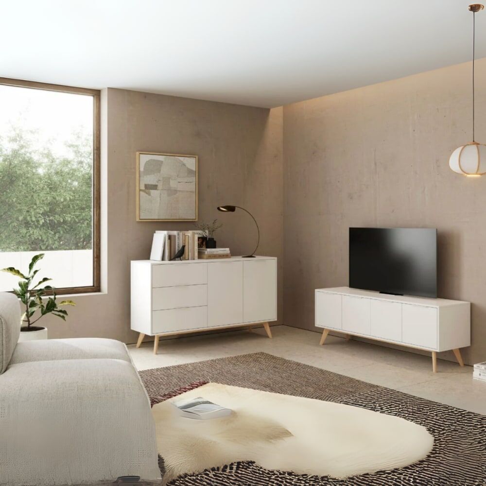 Calicosy Buffet 2 puertas, 3 cajones campus - l140 cm - blanco