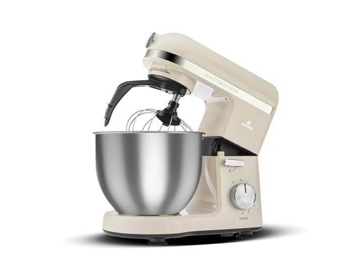 Karaca Mastermaid Chef Pro Double Armed Küche Koch 1500W Soft Cream, Glänzend Cream, 1500W, 5 L Mixer, Food Processor, Geschwindigkeitseinstellung, Knethaken, Verquirlen, Kneten und Mischen