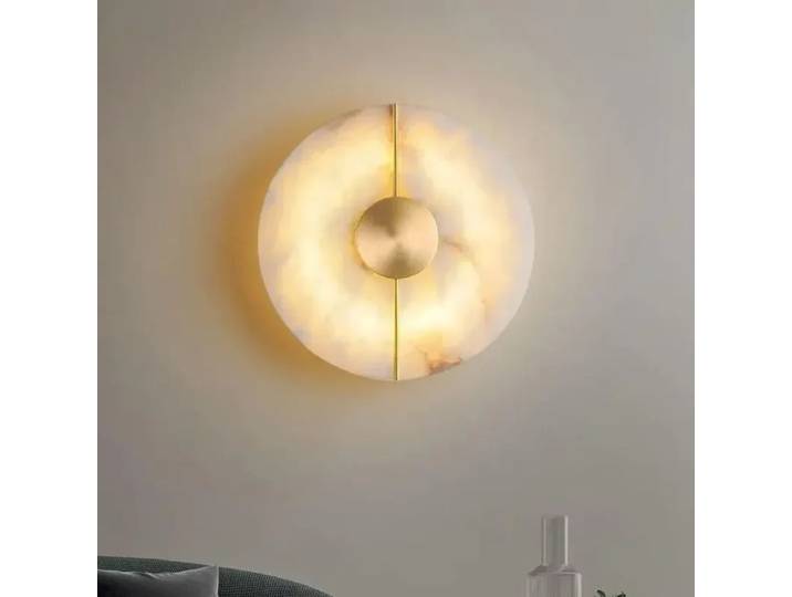Nordique moderne marbre pierre applique albâtre salon or cuivre maison intérieur décoration LED applique chambre chevet rond