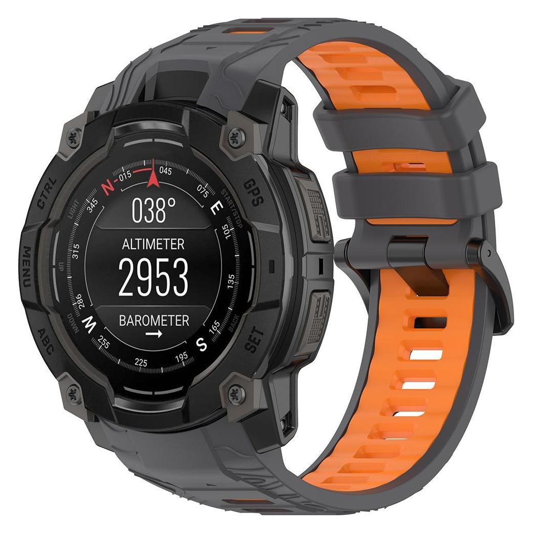 Techsuit - Watchband 22mm (W077) - Garmin Instinct 3 50mm/Instinct 3 50mm Solar - Gray/Orange (22 mm, Polycarbonat, Silicone) (57933920)