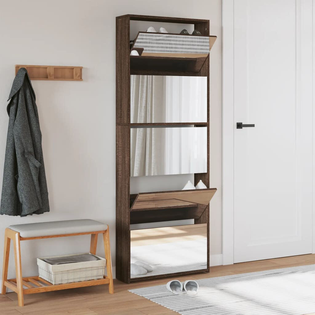 Symple Stuff vidaXL Shoe Cabinet 5-Layer Mirror Rack Organiser Brown Oak 4
