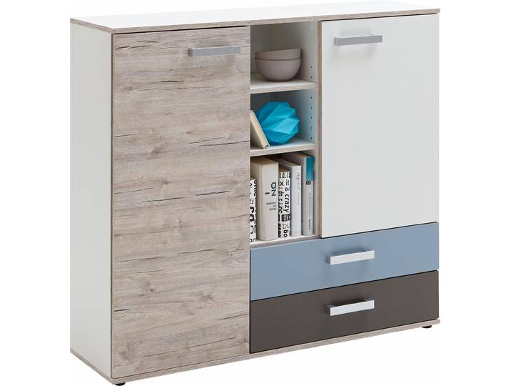 Kommode FMD Nona 4 , bunt (weiß, sandeichefarben, bunt), Sideboards, Kommode, Breite 117 cm