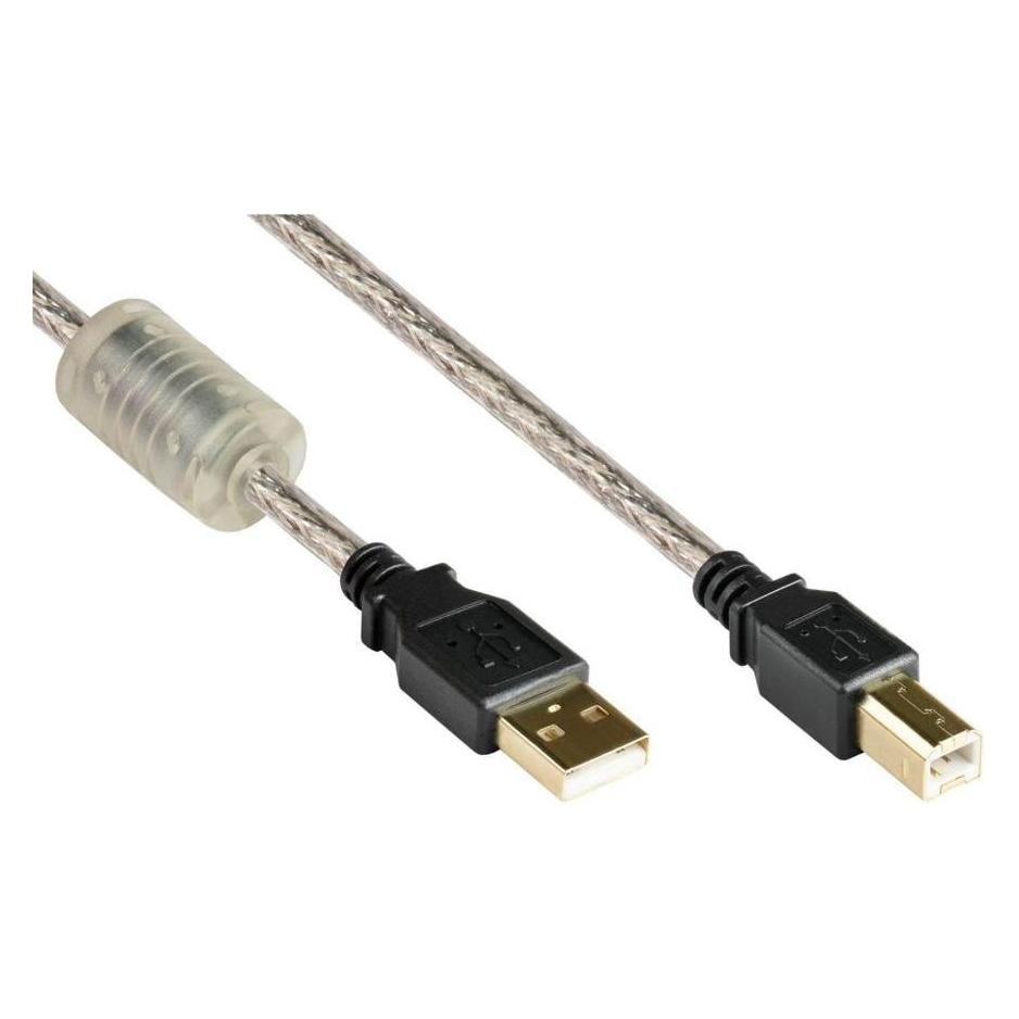 Varia Anschlusskabel USB 2.0 Stecker A an Stecker B, High Quality mit Ferritkern, tran (1.80 m, USB 2.0) (SO-30177)