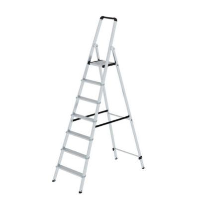 Munk Stufen-Stehleiter, Aluminium, 80 mm Stufen, max. 150 kg, rutschsicher, konische Führung, 235 mm Stufenabstand, 70° Neigung, 7 Stufen