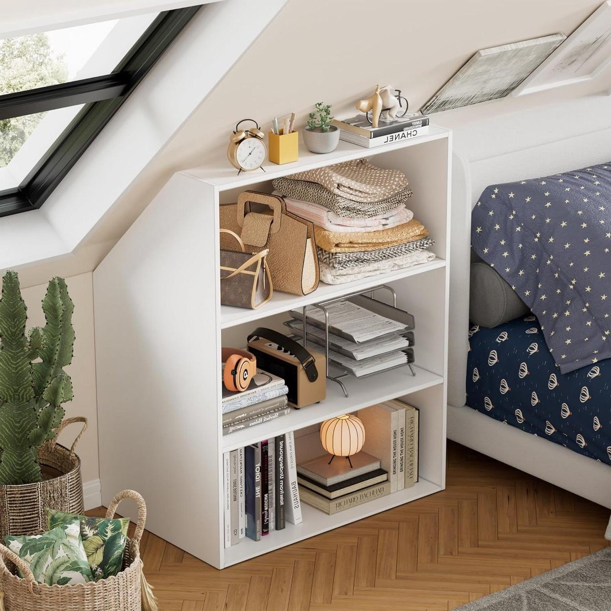 Witte houten opbergkast voor onder een schuine wand, breedte: 100 cm, diepte: 80 cm