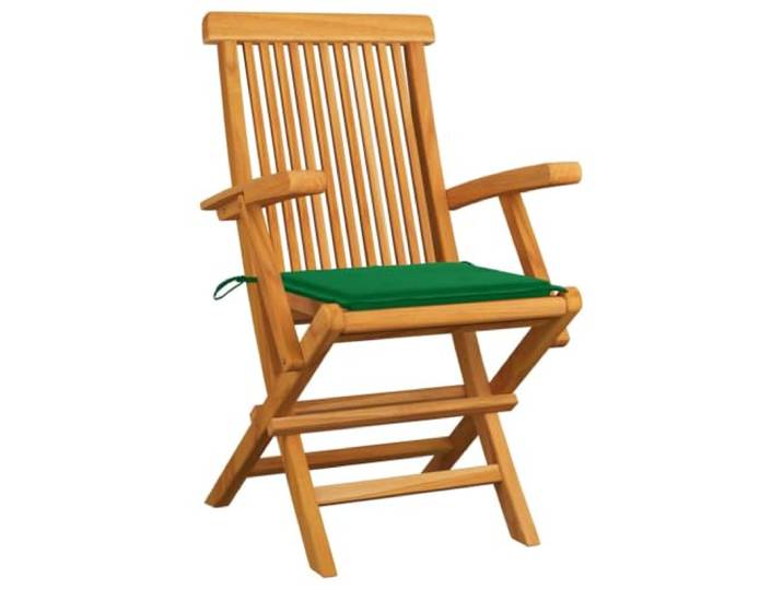 VIHHQGC Klappstühle mit grünen Kissen, 2 Stück, Massivholz Teakholz Teakholz, fein geschliffen, leicht zu reinigen, klappbar, geringes Gewicht, max. 110 kg pro Sitzplatz