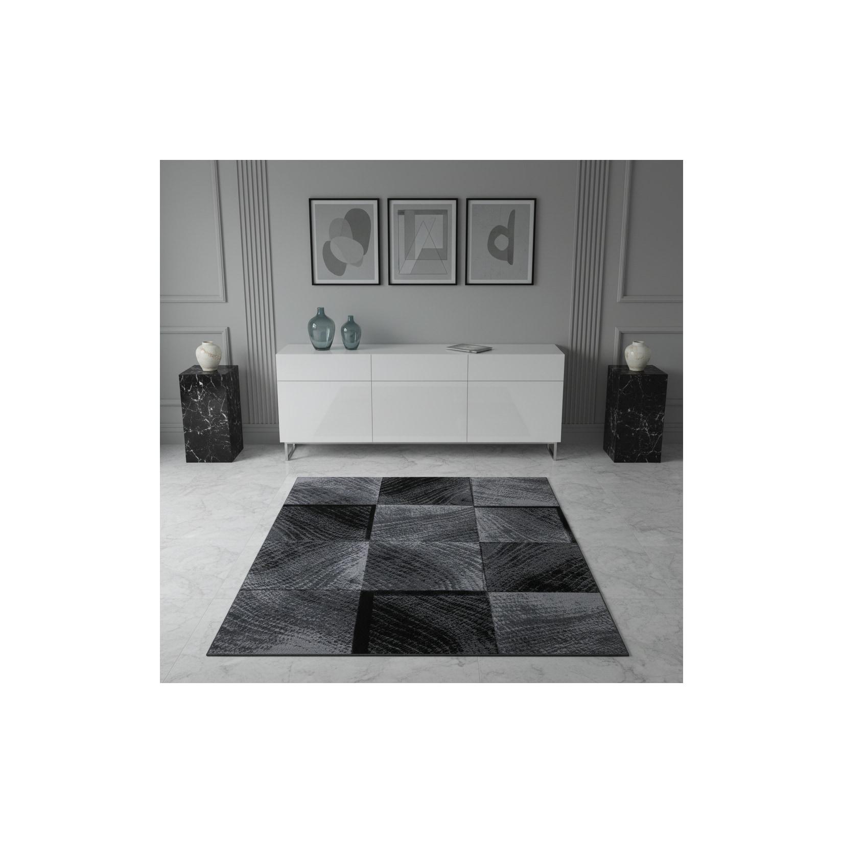 Teppich Kurzflor INN in Schwarz, kariert, 80 x 150 cm