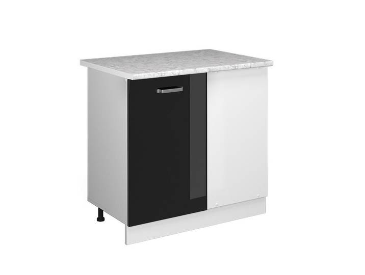 Vicco Eckschrank FÜR Hausrat R-Line Schwarz Hochglanz 86 cm mit Tür, mit Arbeitsplatte, Holzwerkstoff, 1 Fächer, Formgebogen, 86x81.6x60 cm, Waschküche, Mehrzweckschrank