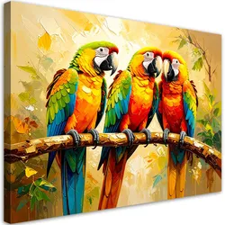 LEINWANDBILD Bunte Papageien auf einem Ast 90x60cm