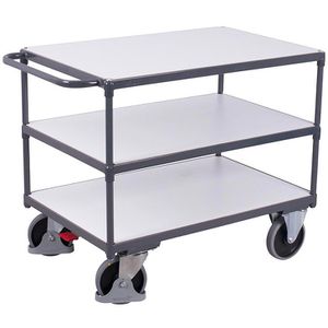 VARIOfit Tischwagen sw-500.662, ESD, Metall & Holz, mit 3 Etagen, Tragkraft 400kg, 850 x 500mm