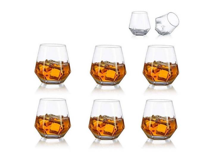 LuxusKollektion Whiskyglas Diamond Whisky Glasses 6er-Set Gekipptes Scotchglas 300 Ml Moderne, Glas