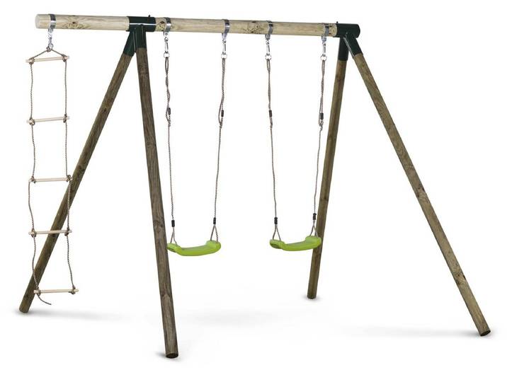 Portique bois Timo - Avec 2 balançoires et 1 échelle de corde.