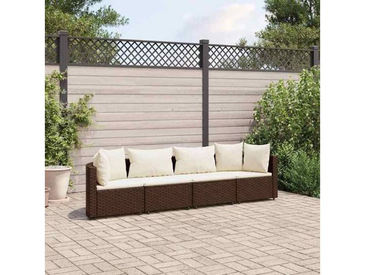 Brun Meuble de jardin - VIDAXL - Salon de jardin - (4 pcs) - avec coussins marron résine tressée m3570