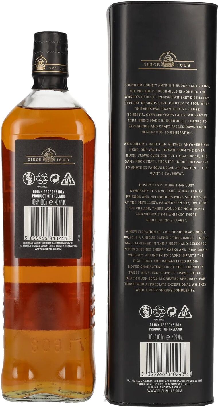 Bushmills BLACK BUSH 80/20 PX Sherry Cask Reserve Irish Whiskey 40% Vol. 1l in Geschenkbox