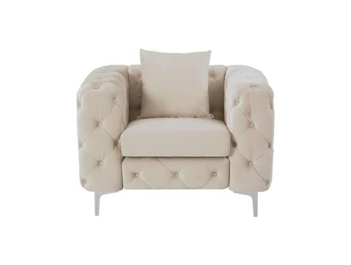 Fauteuil chesterfield en velours beige EDWINA