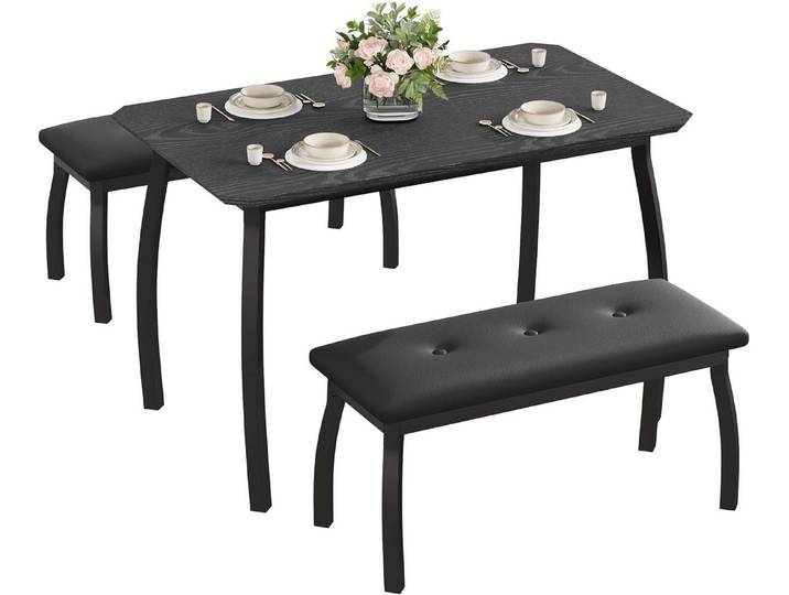 GarveeMore Essgruppe Esstisch-Set fur 4, Esstisch mit 2 Bänke Platzsparend