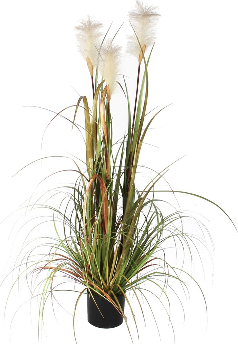 Mica Decorations Gras Pluim Kunstplant - Groen/Creme - H120 x D45 cm