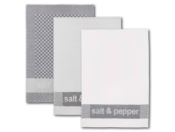 Geschirrtuch DYCKHOFF Salt & Pepper, Masse je Tuch ca. 50x70 cm , grau, B:50cm L:70cm, 100% Baumwolle, Geschirrtücher, Geschirrtuch, mit drei verschiedenen Motiven
