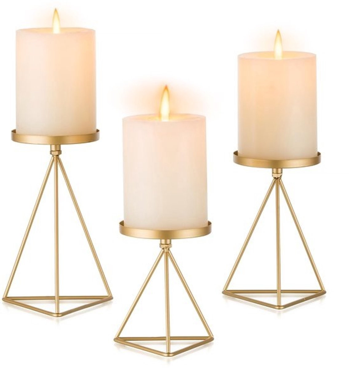 Merkloze set van 3 gouden pilaren kaarsenhouders voor vintage decoratie