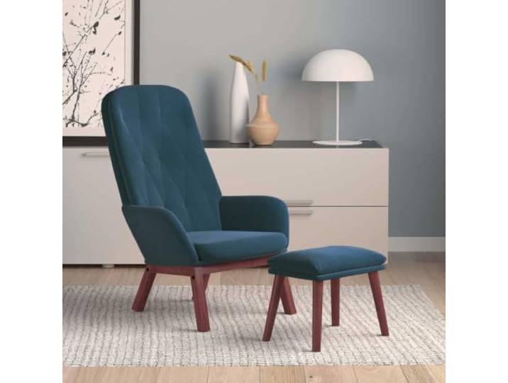 Relaxsessel mit Hocker Blau Samt Metallgestell, Kautschukholz-Beine, Wohnzimmer, Akzentstuhl, Montageanleitung