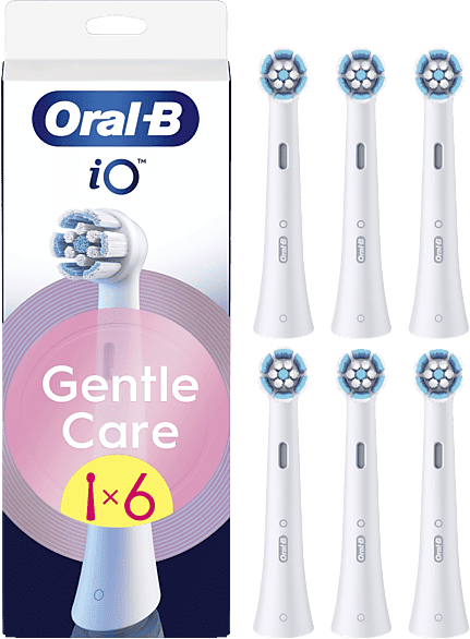 Recambio para cepillo dental - Oral-B iO Gentle Care, Pack de 6 unidades, Para encías sensibles, Blanco