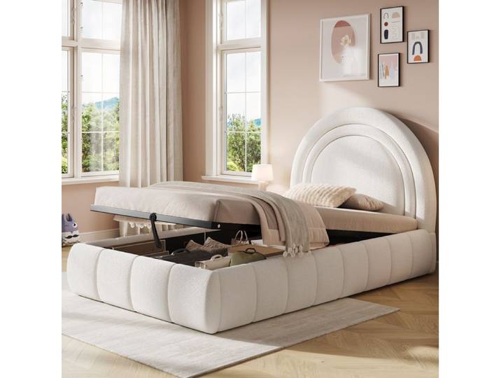 Lit Coffre Enfant Simple 90×200 cm Vérin Hydraulique et Grand Rangement - BEAUNIV - Sans Matelas Bouclette Beige