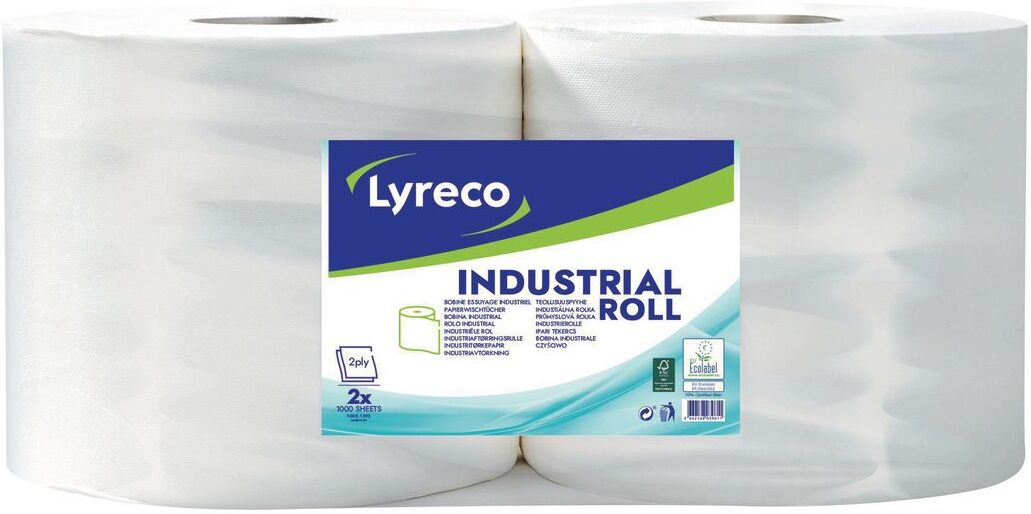 LYRECO Industritorkrulle 2-lagers vit 2/fp