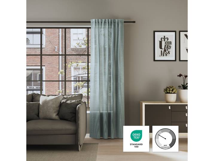 Vorhang NEUTEX FOR YOU ALLEY-ECO , blau (petrol), B:142cm H:245cm, Jacquard, Polyester, Gardinen, Vorhang, Halbtransparentes Streifendesign