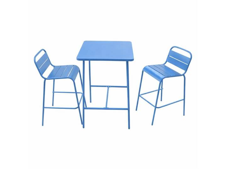 BERGAME - Ensemble table de bar et 2 chaises hautes d'extérieur bleu