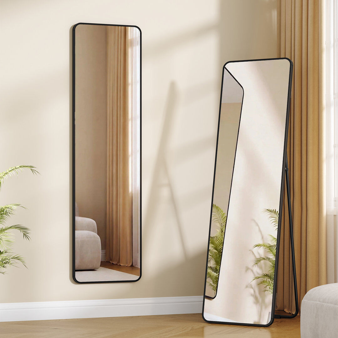 Rebrilliant Aluminium Rectangle Freestanding and Wall Full Length Mirror Black 150L x 40W cm
