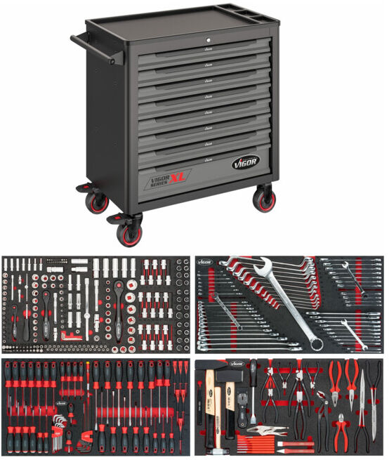 VIGOR Servante d'atelier séries XL plateau de travail en matière plastique avec assortiment (V4542)