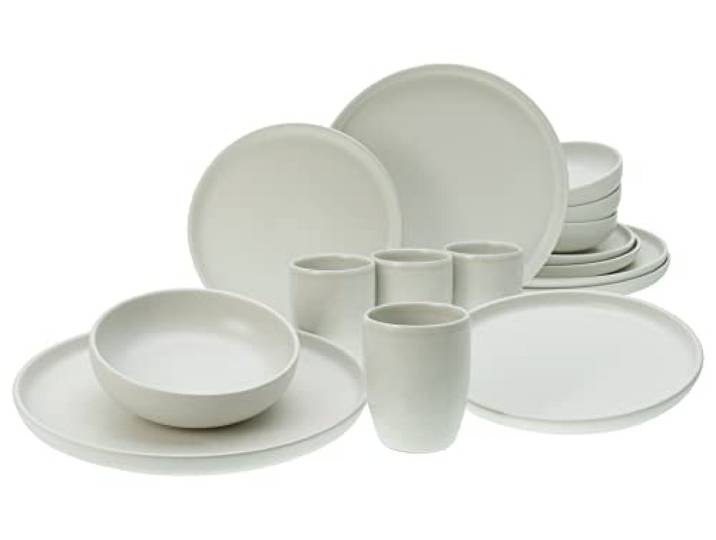CreaTable\, 33066 Série Uno Offwhite Service de table 16 pièces en grès\, passe au lave-vaisselle et au micro-ondes\, fabriqué au Portugal