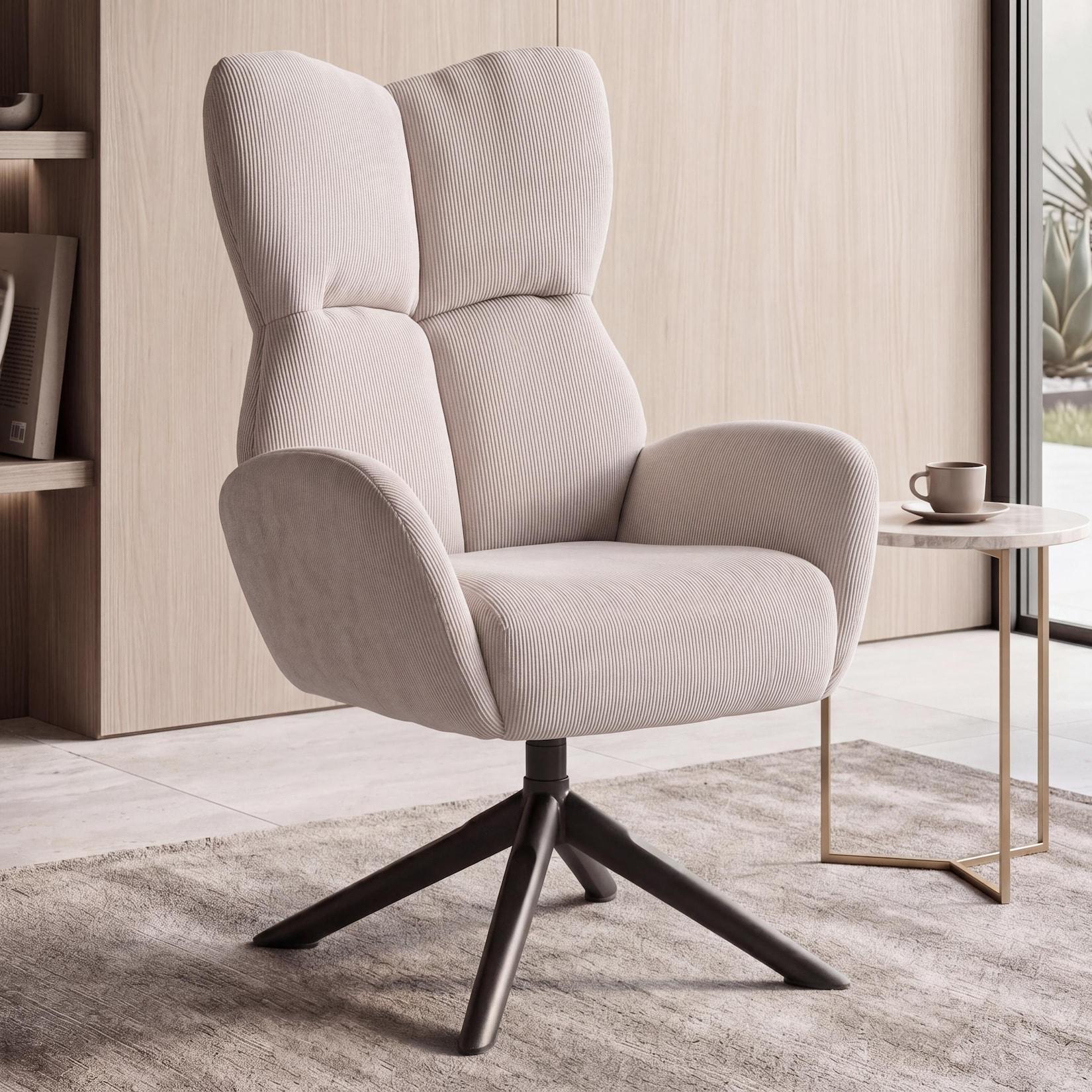 Loungesessel MCW-Q54, Cocktail-/Polster-/Relaxsessel Sessel Loungestuhl, drehbar Metall Cord (320g/m²) ~ creme
