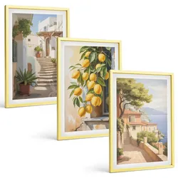 BILDER SET 3er Set - 40x60 cm Goldrahmen - Lemon Streets Meerblick