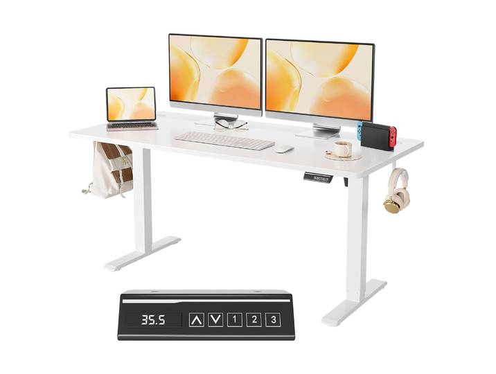 Bureau debout monobloc électrique réglable en hauteur pour le bureau à domicile, bureau d'ordinateur pour travailler assis ou debout avec fonction mémoire
